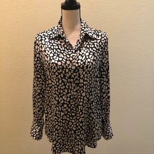 Vintage, Silk Black and White Print Blouse